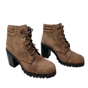 Colin Stuart Ankle Boots Womens 9M Brown Suede Lace Up Chunky Heel Lug Sole